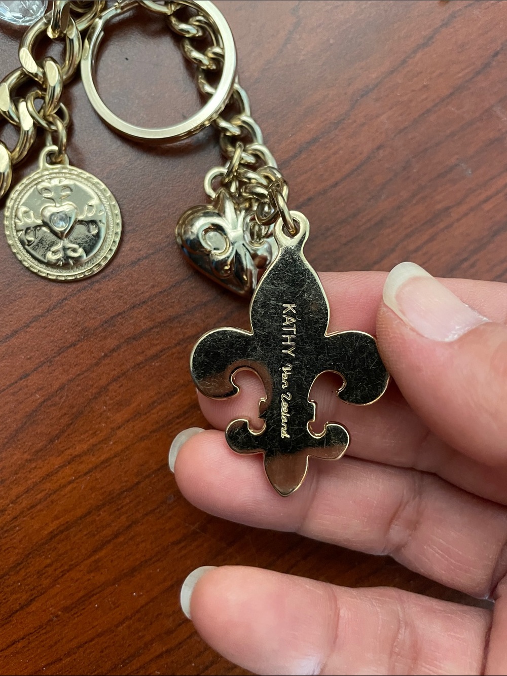 Kathy Van Zeeland Gold-Tone Fleur-de-Lis Crystal Charm Keychain - Picture 4 of 11